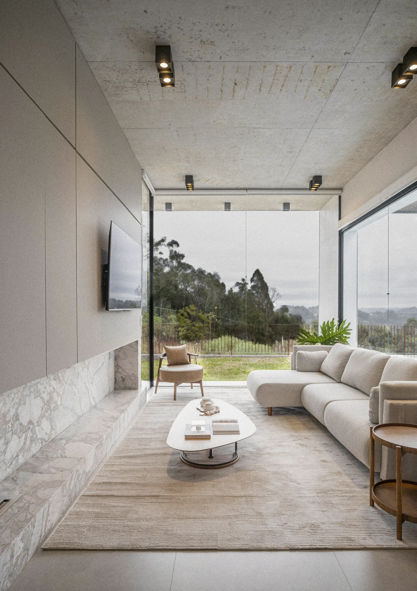The living room open to the hills